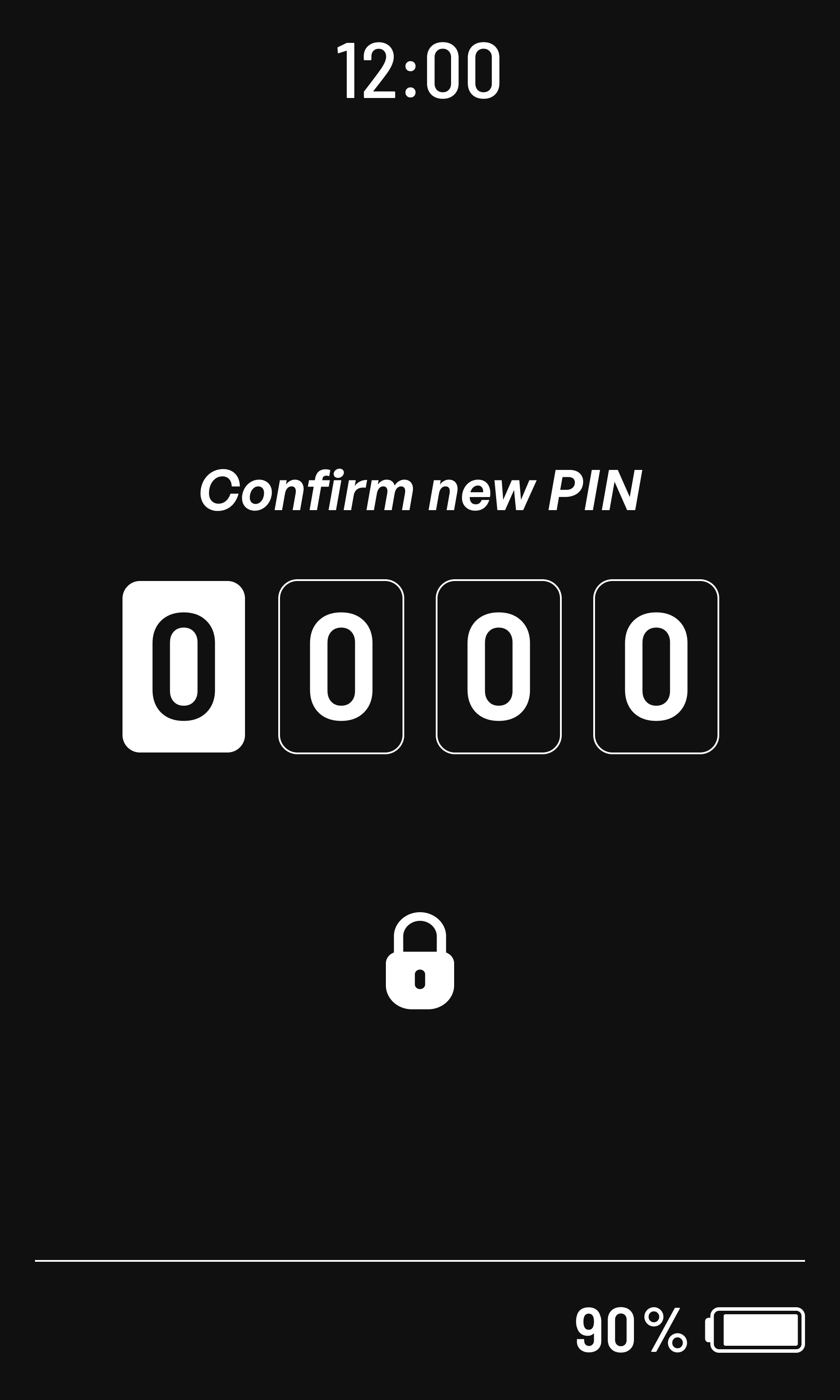 Écran de confirmation du code PIN